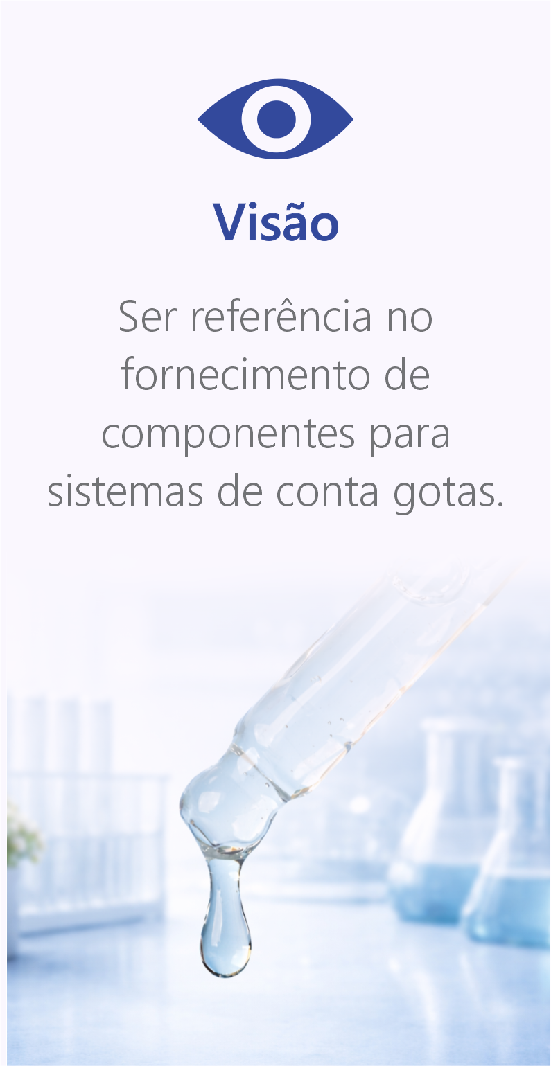 Visão. Ser referência no fornecimento de componentes para  sistemas de conta gotas.
